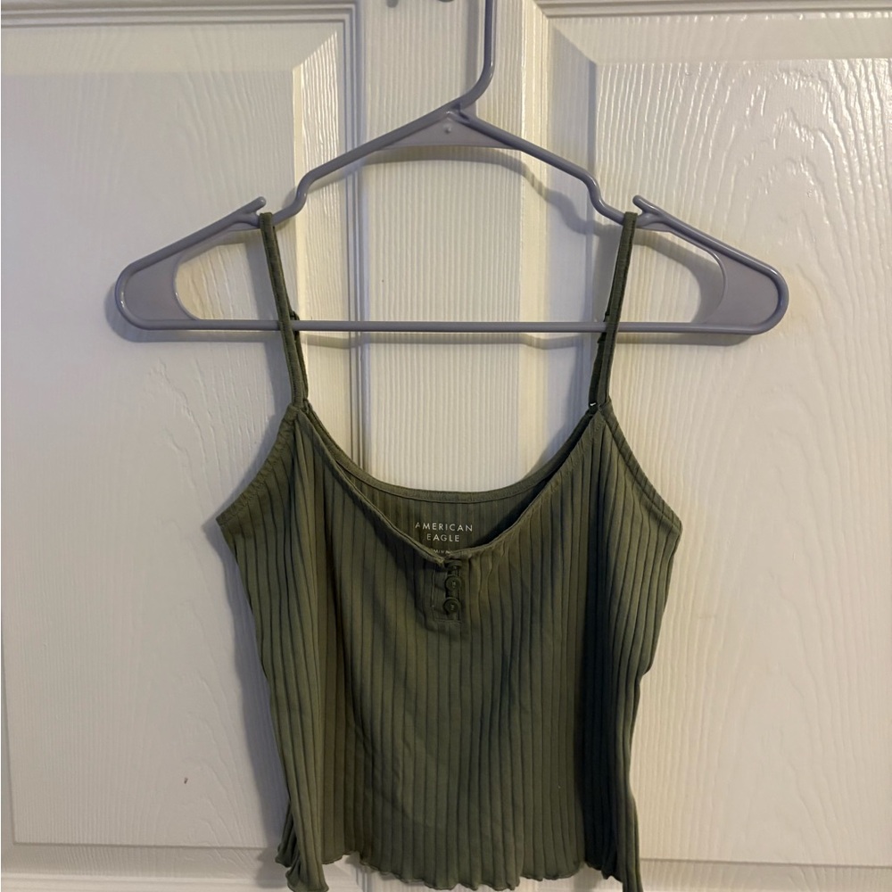 American Eagle Outfitters Green Ribbed Camisole Crop Top